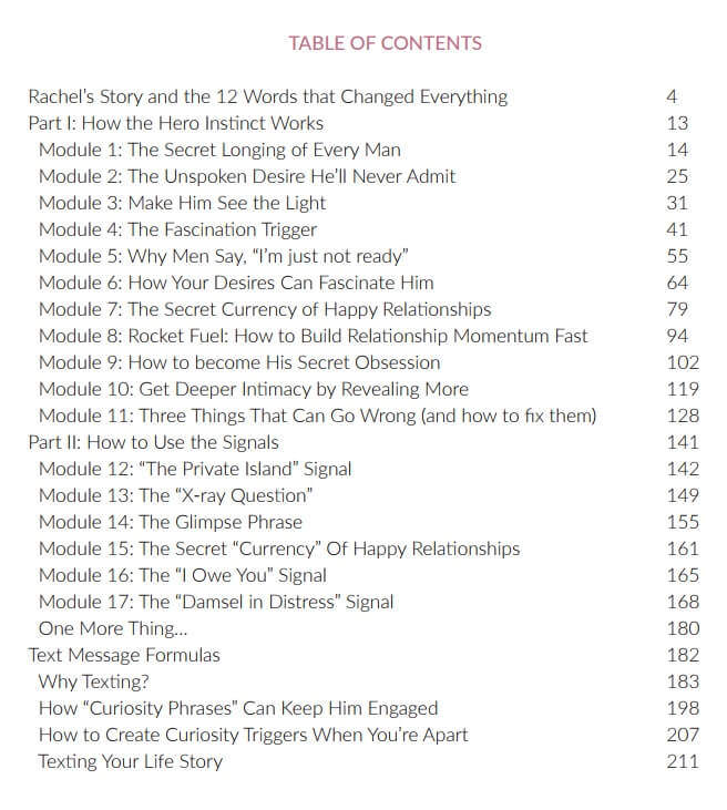 his secret obsession table of contents